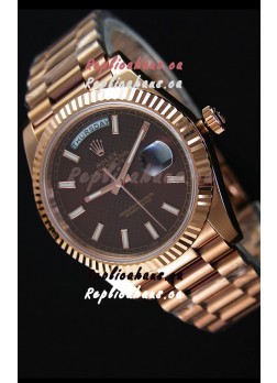 Rolex Day Date Japanese Replica Watch - Rose Gold Casing in Maroon Dial 40MM