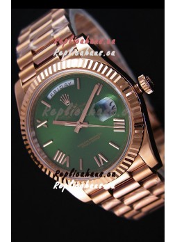 Rolex Day Date Japanese Replica Watch - Rose Gold Casing in Green Dial 40MM