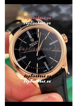 Rolex Cellini Date Ref#50505 Replica 1:1 Mirror Rose Gold Steel Black Dial Watch 
