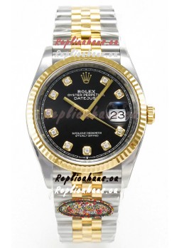 Rolex Super Clone Datejust ETA 3235 Movement 36MM Two Tone Yellow Gold Swiss Black Dial Watch