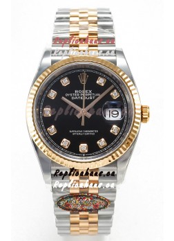 Rolex Super Clone Datejust ETA 3235 Movement 36MM Two Tone Rose Gold Swiss Black Dial Watch