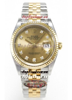 Rolex Super Clone Datejust ETA 3235 Movement 36MM Two Tone Yellow Gold Swiss Gold Dial