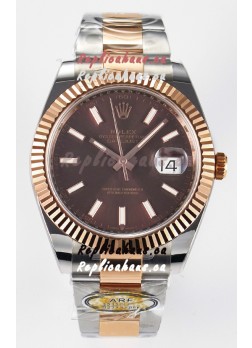 Rolex Super Clone Datejust ETA 3235 Movement 41MM Two Tone Rose Gold Plating Brown Dial Watch