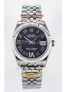 Rolex Super Clone Datejust ETA 2688 Movement 31MM Stainless Steel Purple Roman Dial Watch 