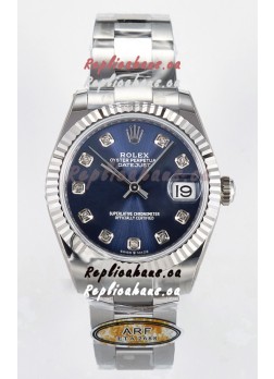 Rolex Super Clone Datejust ETA 2688 Movement 31MM Stainless Steel Blue Diamonds Dial Watch 
