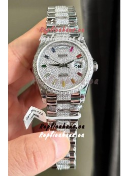 Rolex Day Date Super Clone White Gold Plated Custom Modified Diamonds Paved Watch 