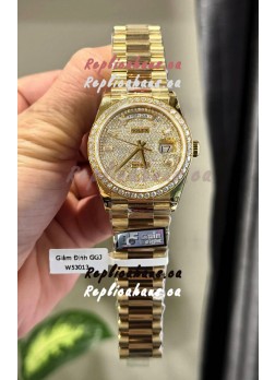 Rolex Day Date Super Clone Yelllow Gold Plated Custom Modified Diamonds Paved Watch 