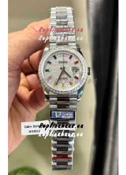 Rolex Day Date Super Clone White Gold Plated Custom Modified Diamonds Paved Watch 