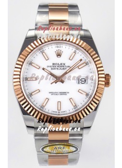 Rolex Super Clone Datejust ETA 3235 Movement 41MM Two Tone Rose Gold Plating White Dial Watch