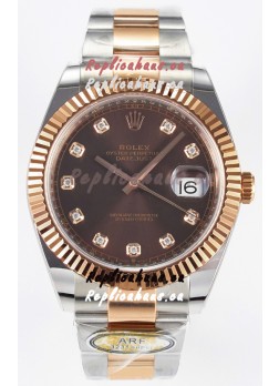 Rolex Super Clone Datejust ETA 3235 Movement 41MM Two Tone Rose Gold Plating Brown Dial Watch