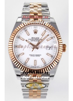 Rolex Super Clone Datejust ETA 3235 Movement 41MM Two Tone Rose Gold Plating White Dial Watch