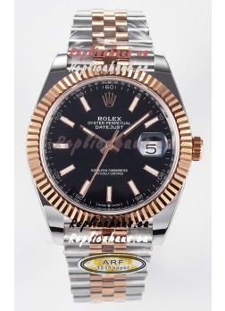 Rolex Super Clone Datejust ETA 3235 Movement 41MM Two Tone Rose Gold Plating Black Dial Watch