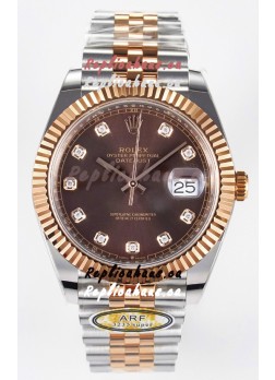 Rolex Super Clone Datejust ETA 3235 Movement 41MM Two Tone Rose Gold Plating Brown Dial Watch