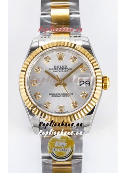 Rolex Super Clone Datejust ETA 2688 Movement 31MM Two Tone Yellow Gold Swiss Silver Dial