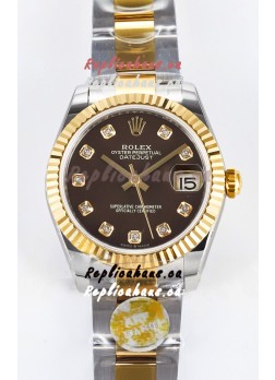 Rolex Super Clone Datejust ETA 2688 Movement 31MM Two Tone Yellow Gold Swiss Brown Dial