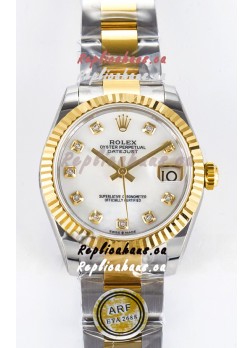 Rolex Super Clone Datejust ETA 2688 Movement 31MM Two Tone Yellow Gold Swiss Pearl Dial