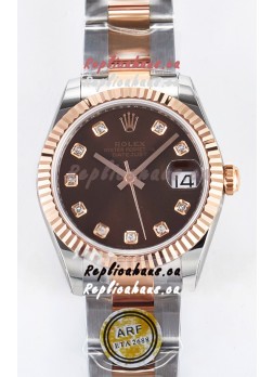 Rolex Super Clone Datejust ETA 2688 Movement 31MM Two Tone Rose Gold Swiss Brown Dial