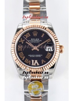 Rolex Super Clone Datejust ETA 2688 Movement 31MM Two Tone Rose Gold Swiss Black Dial