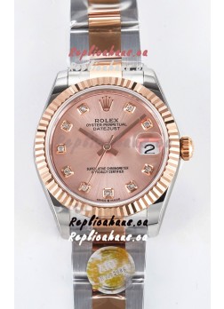 Rolex Super Clone Datejust ETA 2688 Movement 31MM Two Tone Rose Gold Casing and Dial 