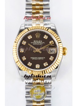 Rolex Super Clone Datejust ETA 2688 Movement 31MM Two Tone Yellow Gold Brown Dial