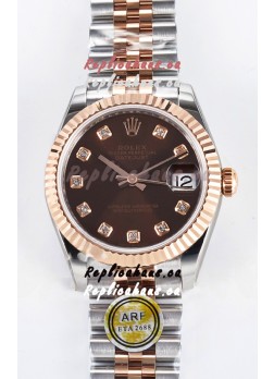 Rolex Super Clone Datejust ETA 2688 Movement 31MM Two Tone Rose Gold Swiss Brown Dial