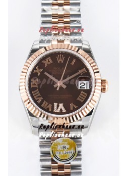 Rolex Super Clone Datejust ETA 2688 Movement 31MM Two Tone Rose Gold Swiss Brown Dial