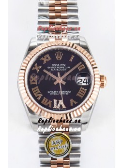 Rolex Super Clone Datejust ETA 2688 Movement 31MM Two Tone Rose Gold Swiss Purple Dial