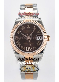 Rolex Super Clone Datejust ETA 2688 Movement 31MM Two Tone Rose Gold Swiss Brown Dial