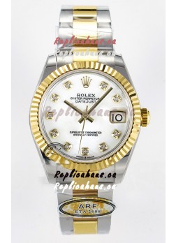 Rolex Super Clone Datejust ETA 2688 Movement 31MM Two Tone Yellow Gold Peal Dial