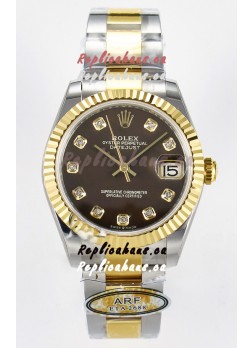 Rolex Super Clone Datejust ETA 2688 Movement 31MM Two Tone Yellow Gold Brown Dial 