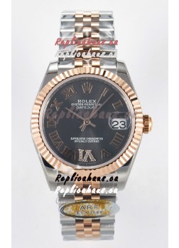 Rolex Super Clone Datejust ETA 2688 Movement 31MM Two Tone Rose Gold Swiss Grey Dial