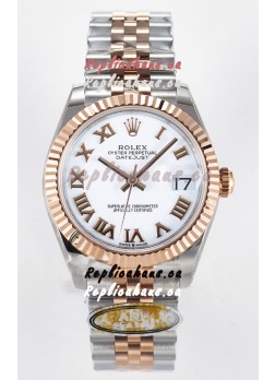 Rolex Super Clone Datejust ETA 2688 Movement 31MM Two Tone Rose Gold Swiss White Dial