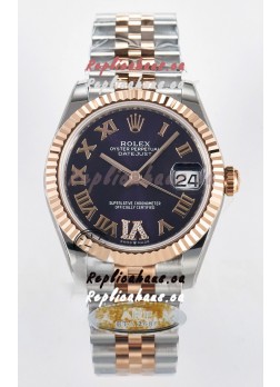 Rolex Super Clone Datejust ETA 2688 Movement 31MM Two Tone Rose Gold Swiss Purple Dial