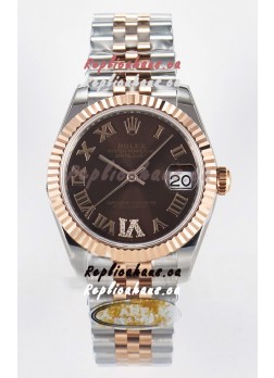Rolex Super Clone Datejust ETA 2688 Movement 31MM Two Tone Rose Gold Swiss Brown Dial