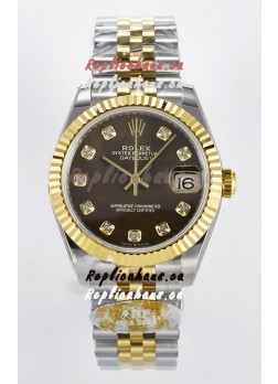 Rolex Super Clone Datejust ETA 2688 Movement 31MM Two Tone Yellow Gold Swiss Brown Dial