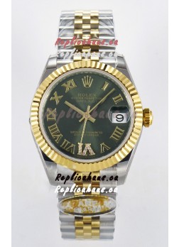 Rolex Super Clone Datejust ETA 2688 Movement 31MM Two Tone Yellow Gold Swiss Green Dial 