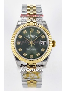 Rolex Super Clone Datejust ETA 2688 Movement 31MM Two Tone Yellow Gold Swiss Green Dial 