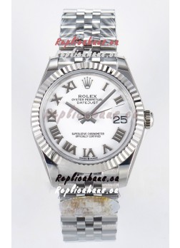 Rolex Super Clone Datejust ETA 2688 Movement 31MM Stainless Steel White Roman Dial Watch 