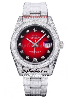 Rolex Datejust 41MM Swiss Replica - Iced Out Edition in Red Dial 