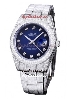 Rolex Datejust 41MM Swiss Replica - Iced Out Edition in Blue Dial 