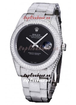 Rolex Datejust 41MM Swiss Replica - Iced Out Edition in Black Dial 