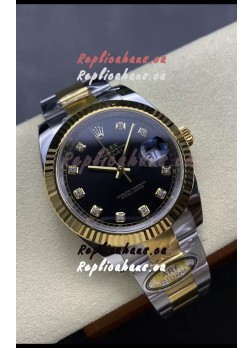 Rolex Datejust M126333 41MM ETA3235 72 Hours Power Black Diamonds Dial Oyster 1:1 Mirror Replica Yellow Gold 904L Steel