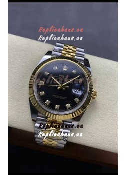 Rolex Datejust M126333 41MM ETA3235 72 Hours Power Black Diamonds Dial Jubilee 1:1 Mirror Replica Yellow Gold 904L Steel