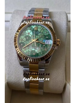 Rolex Datejust M278273 31MM Swiss Replica in Two Tone Yellow Gold - Green Motif Dial 1:1 Mirror Quality