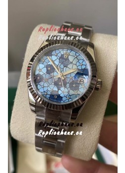 Rolex Datejust Ladies 31MM Cal.3135 Movement Swiss Replica Blue Motif Oyster Strap in 904L Steel Casing