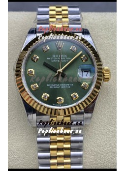 Rolex Datejust 31MM Swiss Watch in 904L Steel Two Tone Yellow Green Dial 1:1 Mirror Replica
