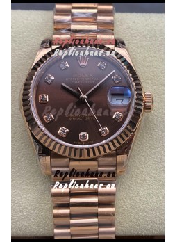 Rolex Datejust 31MM Swiss Watch in 904L Steel Rose Gold Chocolate Dial 1:1 Mirror Replica