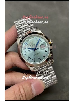 Rolex Day Date Presidential Stainless Steel ICE Blue Arab Dial Watch 40MM - 1:1 Mirror Quality
