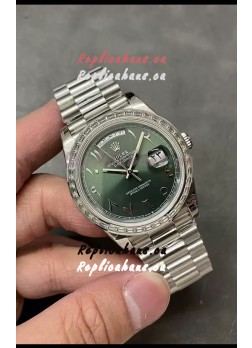 Rolex Day Date Presidential Stainless Steel Olive Green Arab Dial Watch 40MM - 1:1 Mirror Quality