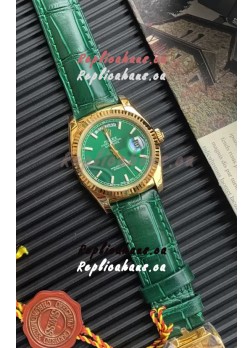 Rolex Day Date Yellow Gold Casing Watch in Green Strap 36MM - 1:1 Mirror Quality 